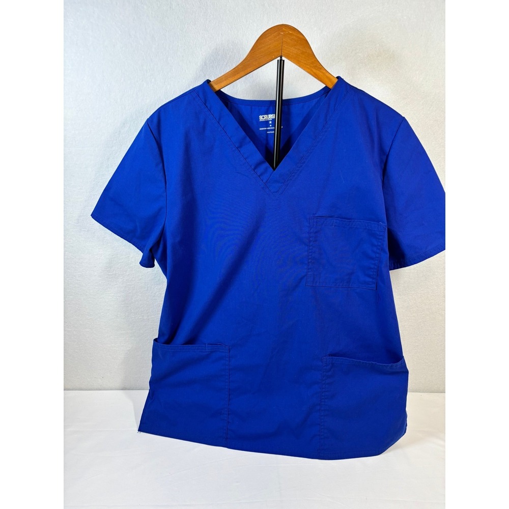 Scrubstar Womens Electric Blue V-Neck Scrub Top Medium WM01T895‎ Pocket Stretch